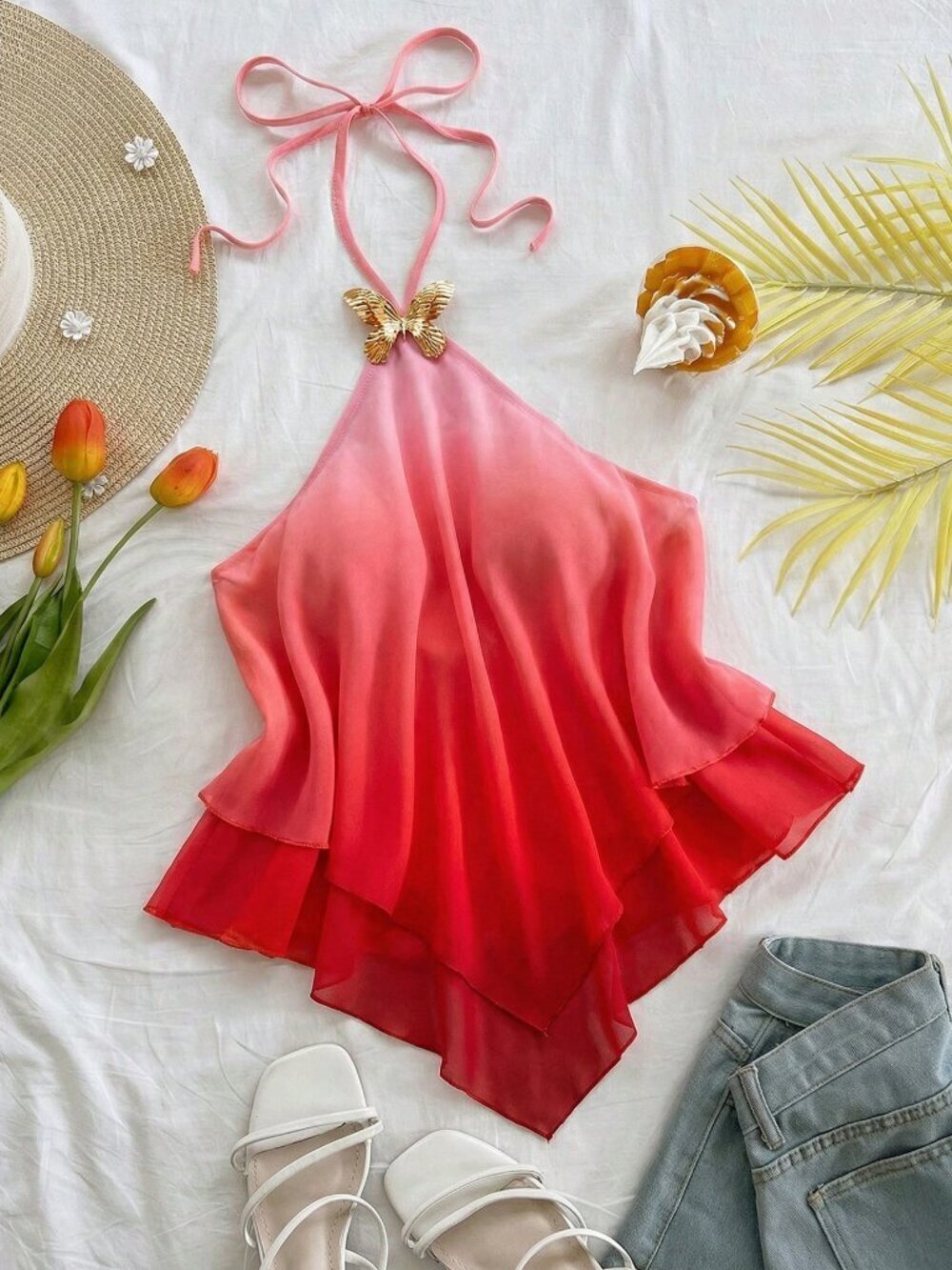 Hot Pink Romantic Women's Butterfly Halter Top